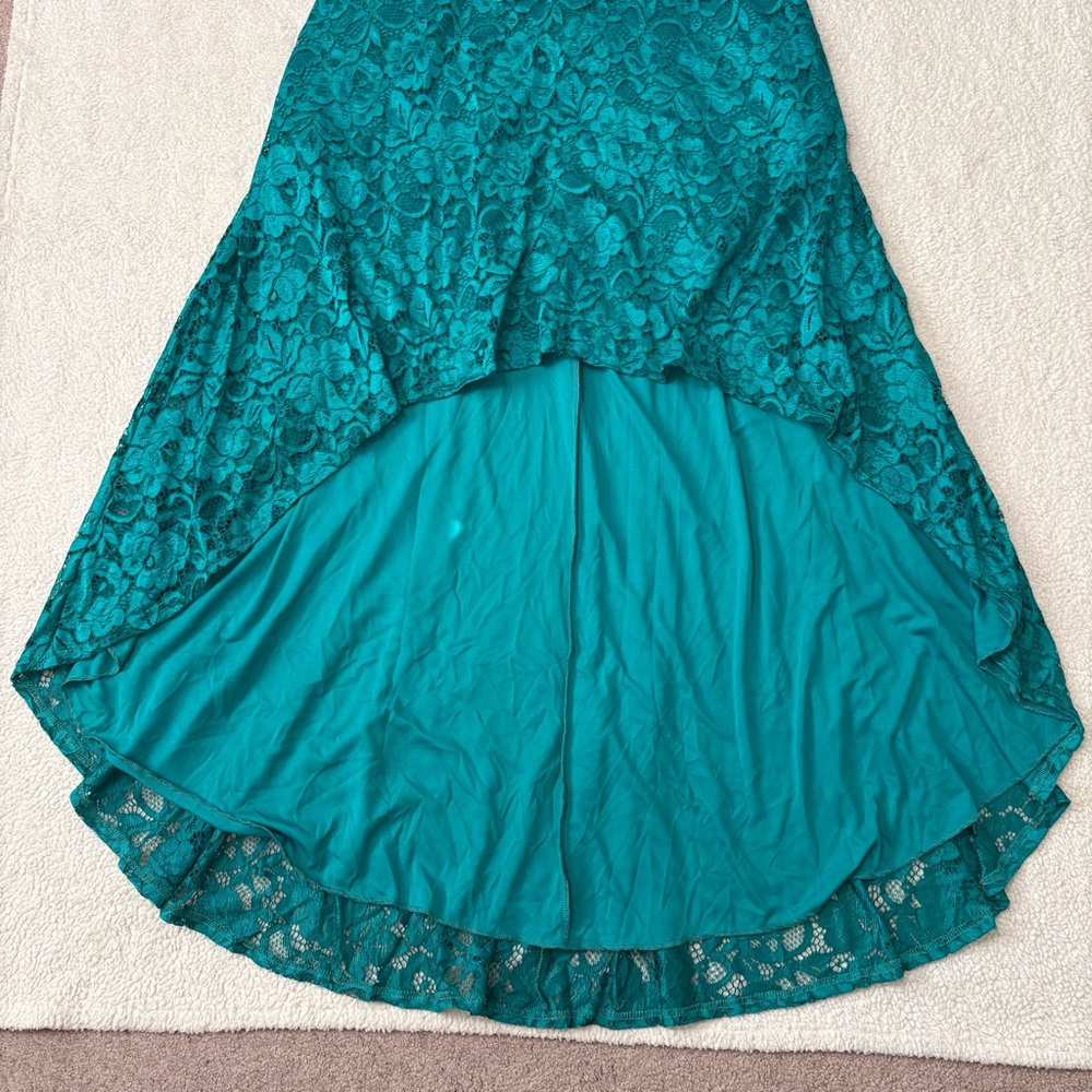 David’s Bridal High Low Dress Lace Jade Green Bridesmaid Prom Size 18 - Picture 4 of 16